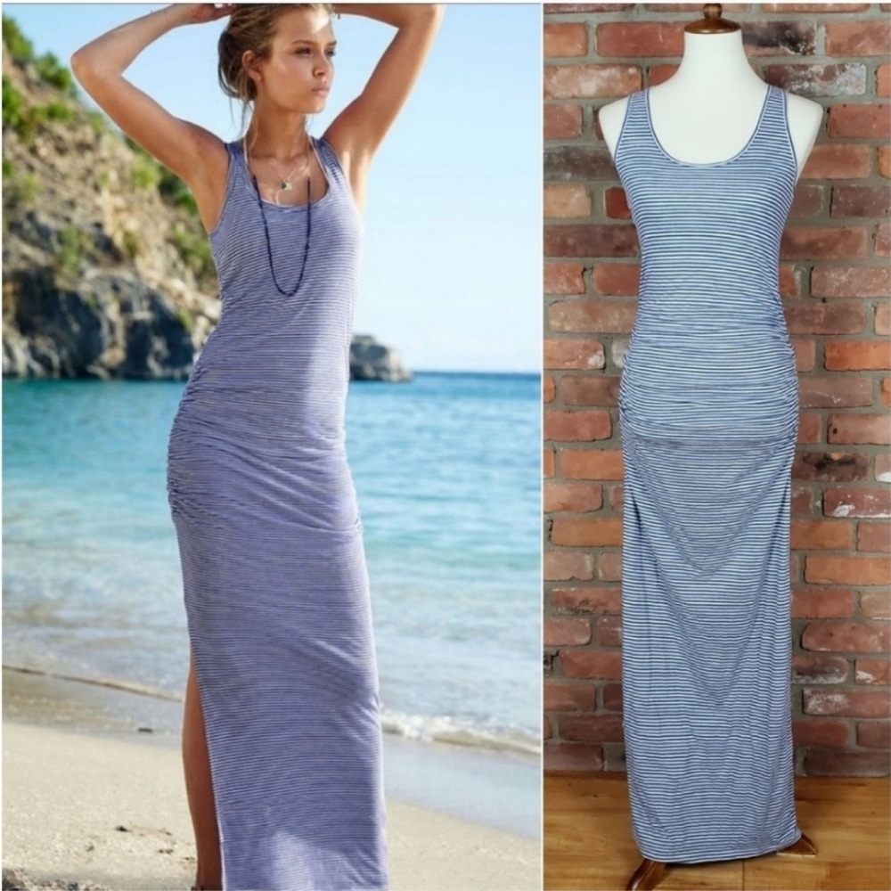 Victoria’s Secret Striped Form-Fitting Ruched Sleeveless Maxi Tank Summe…